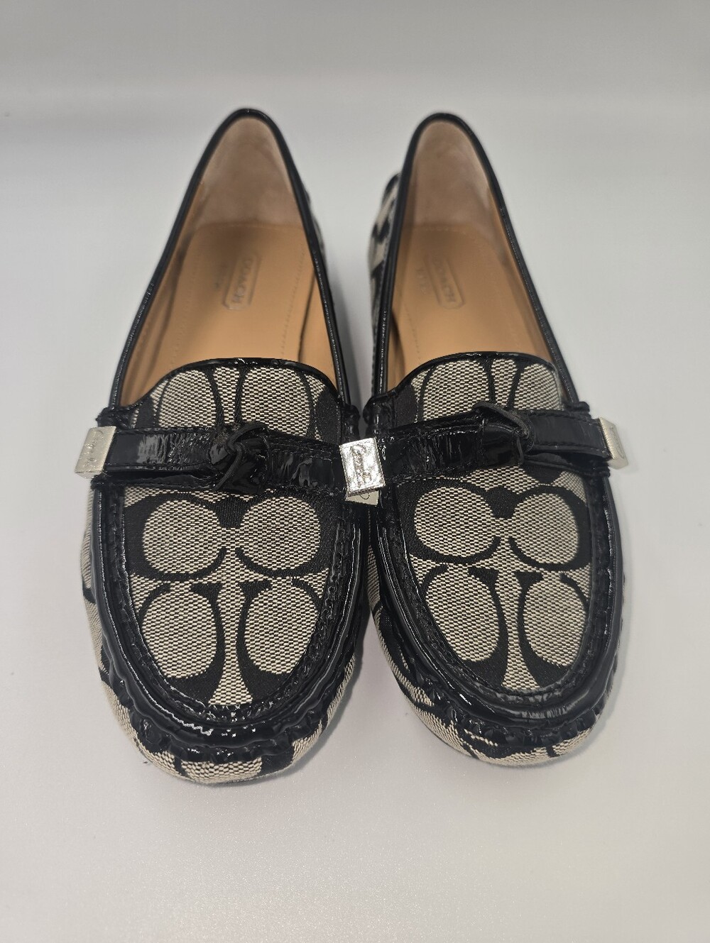 COACH Q672 Frida Signature Jacquard Black Grey Driver Loafers Women Size 6B EUC - Picture 2 of 10